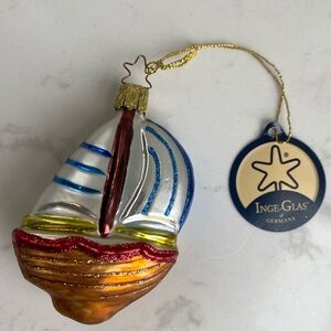 Inge Glad Germany handcrafted sail boat ornament with original tag
